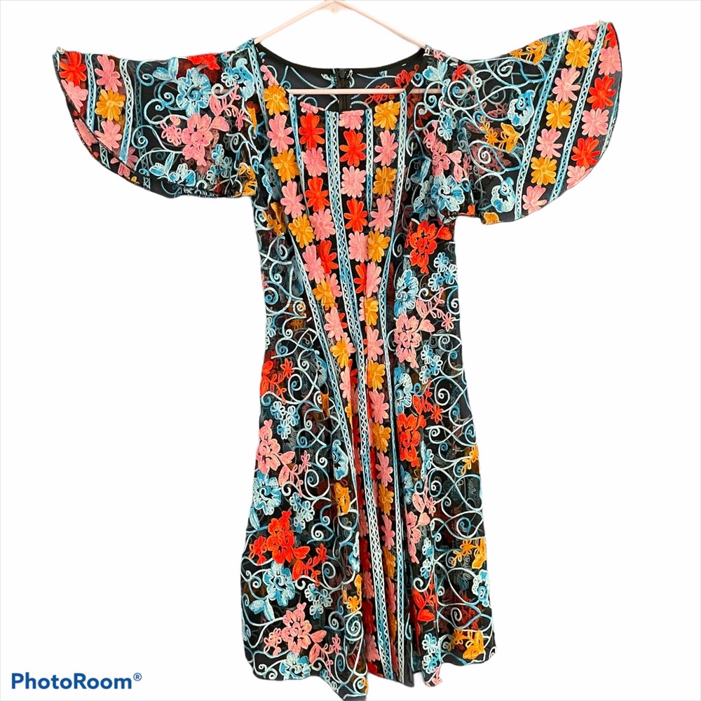 Handmade Embroidered Flower Sheer Dress